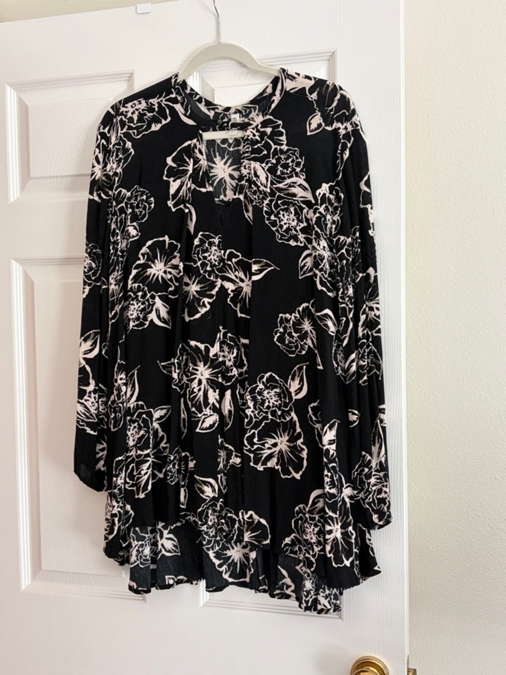 Free People Black and White Floral Pleated Tunic